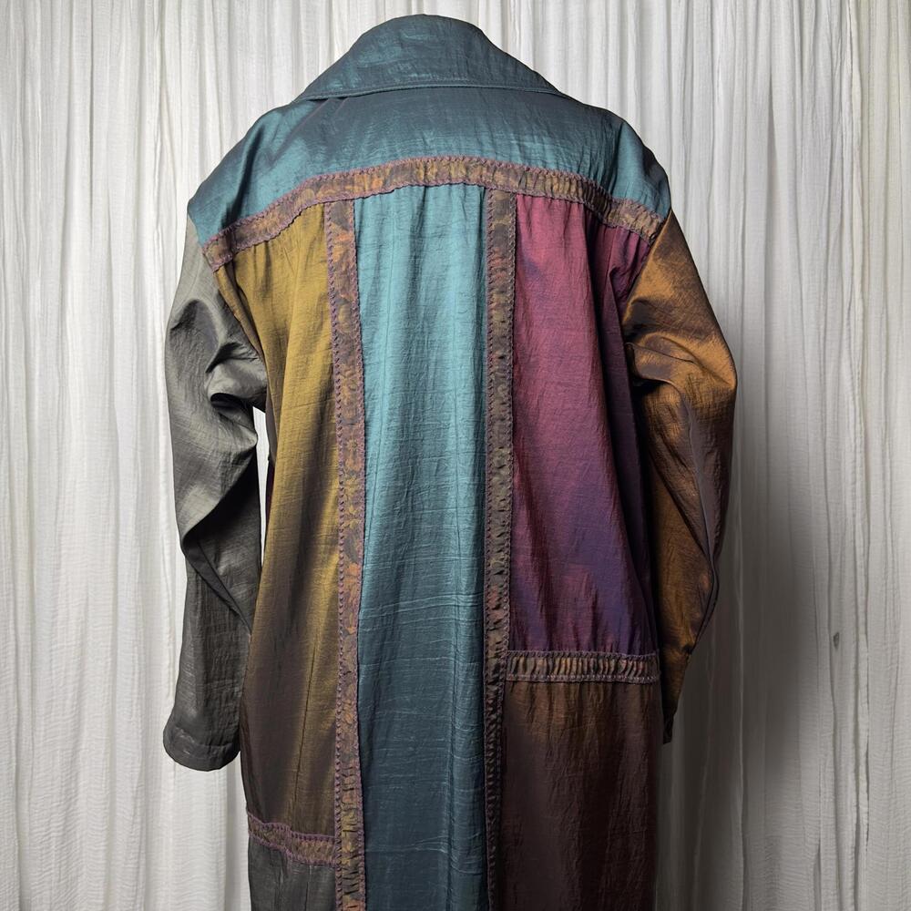 Indie Alternative Hippie Vintage Multicolor Patchwork Trench Coat (M/L) - Picture 7 of 7